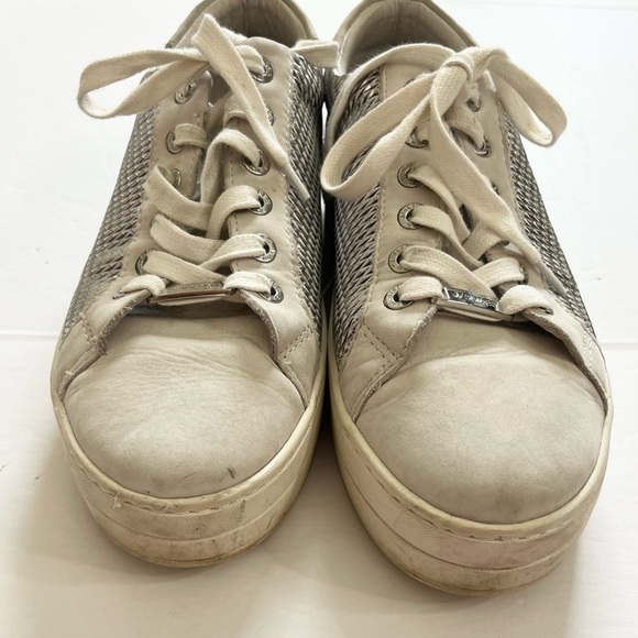 J Slides NYC Leather Sneakers White Silver Size 9 - Picture 2 of 8